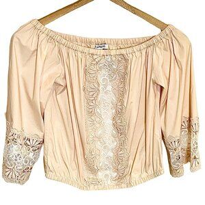 Express Blush Pink and White Coquette-Girl Off-Shoulder Lace Top Size Medium